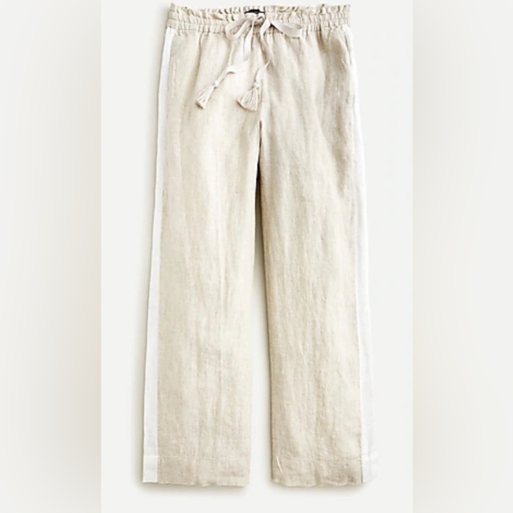 J Crew Linen Khaki/White stripe cropped pants, XL
